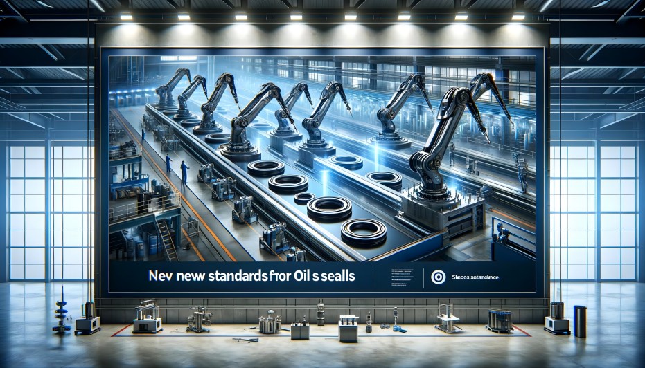 DALL&middot;E 2024-04-29 15.58.50 - An industrial-themed banner highlighting the new standards for oil seals, featuring an ultra-modern factory setting where these seals are being instal